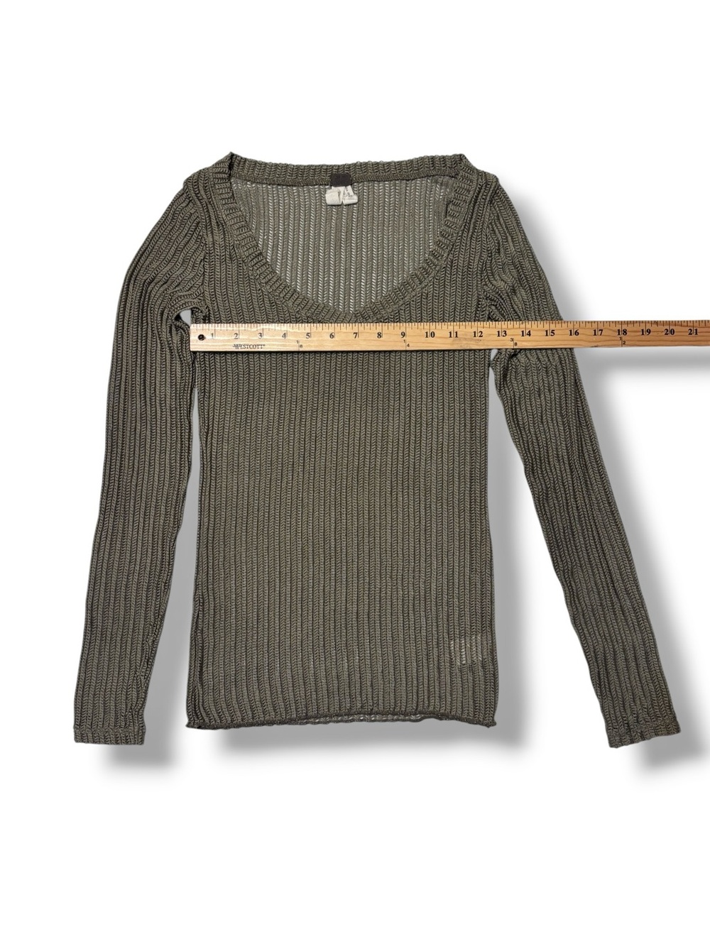WE THE FREE Olive Green Wide Ribbed Stretch Knit Layering Top Size Small - Picture 7 of 11